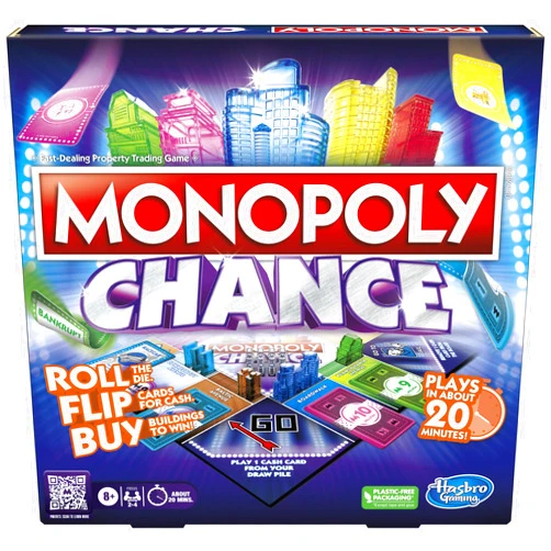Monopoly Hasbro Gaming Monopoly Chance Board Game for Adults and Kids | Fast-Paced Family Party Game | Ages 8+ | 2-4 Players | 20 Mins. Average
