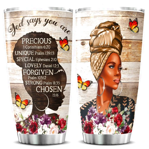 KOIXA God Says You Are Tumbler 20 Oz Stainless Steel Mug With Lid Positive Affirmation For Black Women African American Girl Gifts Butterfly Flower Christian Gift Insulated Cup