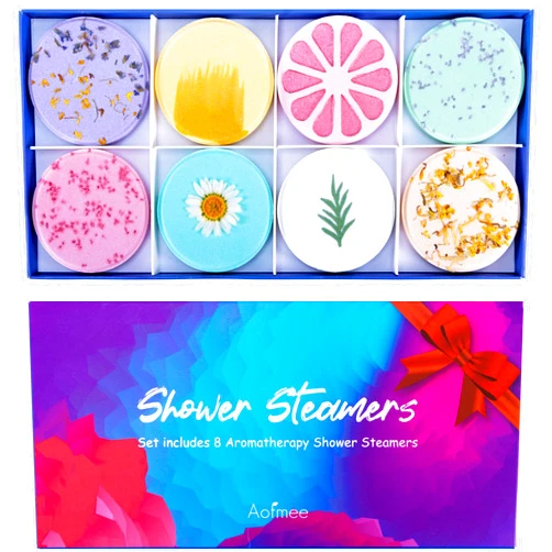 Aofmee Shower Steamers Aromatherapy - Pack of 8 Shower Bombs with Essential Oils for Relaxation, Christmas Gifts Birthday Gifts for Women and Men, Stress Relief and Luxury Self Care Shower Bath Bombs