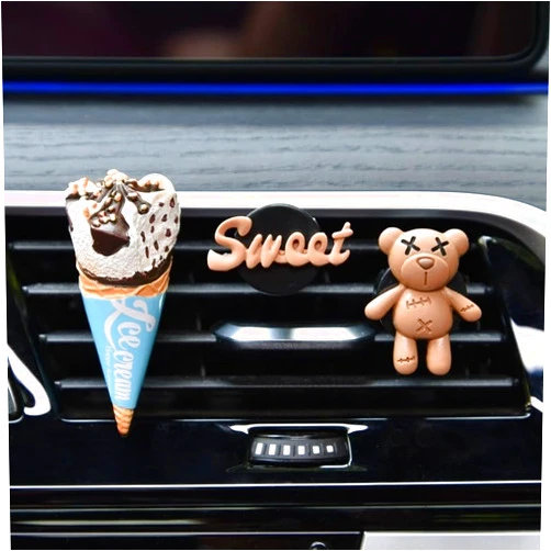 Wyuoot Cute Ice Cream Cone-Shaped Car Air Vent Perfume, Personalized Car Air Freshener and Interior Decorative Accessory for Women (Kawaido+Xbear+Sweet)
