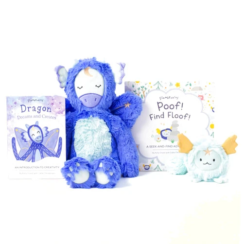 Slumberkins Poof! Find Floof Board Book + Dragon Kin with Dragon Dreams and Creates Bord Book + Powder Floof Mini Plush - Easter Gift Set, SEL Social Emotional Learning Toys for Boys & Girls