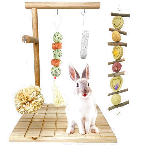kathson Bunny Chew Toys for Teeth Grinding, Rabbit Wooden Scratch Board Feet Pad Platform Small Animals Play Toy for Guinea Pigs Chinchilla Hamsters Other Rodent Pets(A)