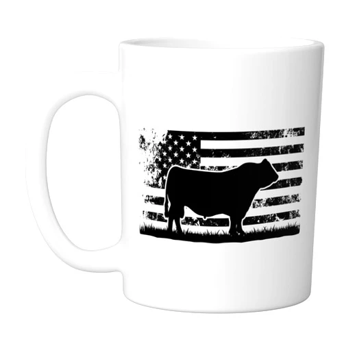 Funny Black Angus Rancher Gift for Cattle Lover USA American Flag - America Cow Black Angus Rancher Ceramic Mug, White