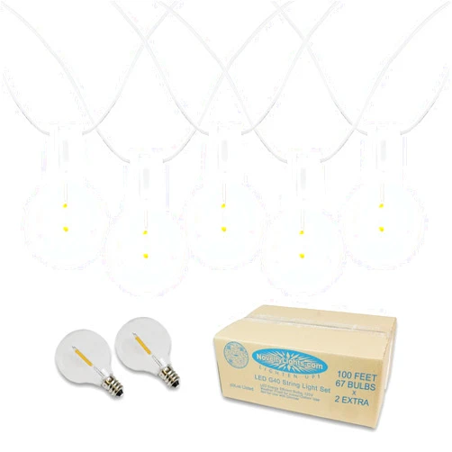 Novelty Lights 100FT G40 LED Patio String Lights, Outdoor Lights String Shatterproof Plastic LED Bulbs With End-To-End Connections, Weatherproof Balcony Lights 69 Plastic LED Bulbs (White Wire)