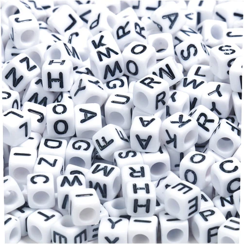 LASOFAMERE 1200pcs Bulk White Square Acrylic Alphabet Letter Beads 6x6mm Black Letter A-Z Beads for Jewelry Making and DIY Bracelets, Necklaces, Key Chains