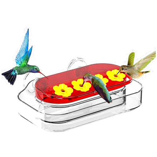 BIHOOA 2 Pack Hummingbird Feeder Bird Feeder with Window, Hummingbird Feeder with Electric Suction Cup, Plastic Humming Bird Feeder with 4 Feeding Openings, 10oz