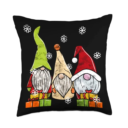 Cute Three Nordic Gnomes Graphics Three Nordic Gnomes Swedish Cute Elves Christmas Throw Pillow, 18x18, Multicolor