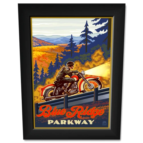 Art of Place Blue Ridge Parkway North Carolina Motorcycle Climb Professionally Framed Art Print from Travel Artwork by Artist Paul A. Lanquist Framed Art Size: 11