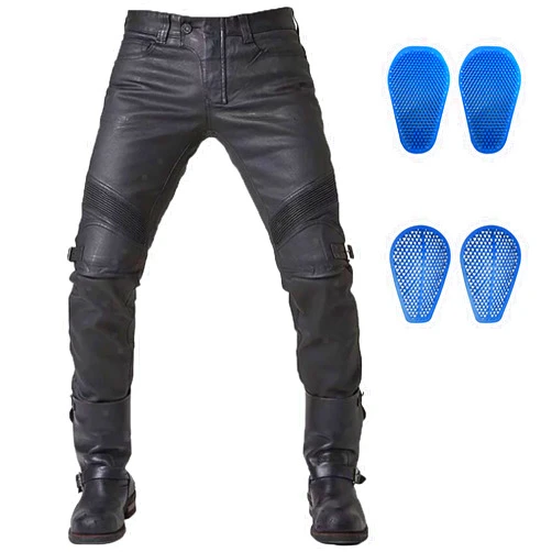 LOMENG Coated Waterproof Motorcycle Riding Jeans Biker Motorbike Pants with CE Removable Armored for Men
