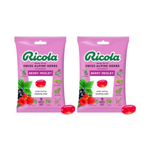 Ricola Berry Medley Box | Cough Suppressant Throat Drops | Naturally Soothing Long-Lasting Relief - 19 Count (Pack of 2)
