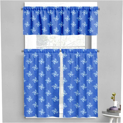 Ambesonne Pinwheel Valance & Tier Curtain 3 pcs Set, Wind Farm Turbines Map Pattern with Renewable Energy Nature Eco, Window Treatments for Room Kitchen Decor, 55