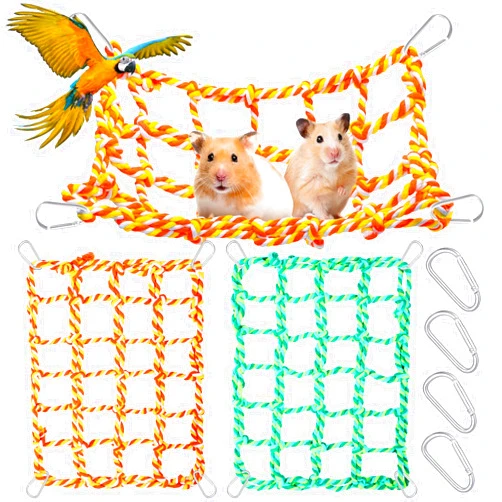 Weewooday 2 Pieces Rat Cage Accessories Rat Toys Climbing Bird Rope Net Pet Hanging Hammock for Hamster, Mice, Parrot, Bird, Sugar Glider Habitat Decor and Play(Multi Color,11 x 7.8 Inch)