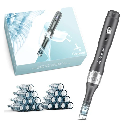 Sergand Professional Cordless Microneedling Pen with 20 Replacement Cartridges - Adjustable Micro Needling Professional Microneedle Machine,6pcs 16pin+6pcs 36pin+6pcs 42pin+2pcs Nano.Black