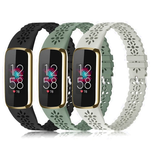 Wewatri 3 Pack Slim Sport Bands Compatible with Fitbit Luxe Band for Women, Soft Silicone Lace Thin Hollow-Out Replacement Wristbands Breathable Bands for Fitbit Luxe Fitness Smart Watch