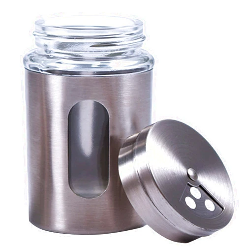 Alimat PluS 1 Pack Large Salt Shaker with 3 Adjustable Pour Holes, 4.3×2.7 Inch Salt Shaker with Stainless Steel Outer Layer and Internal Thick and Glass for Granular Seasoning