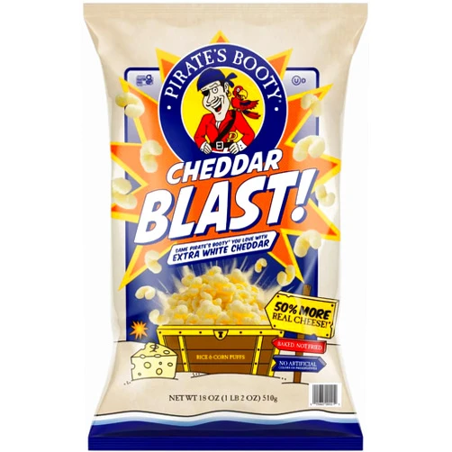 Generic Pirate Booty Cheddar Blast Rice & Corn Puffs, Extra White Cheddar, 18 oz (1 Pack)