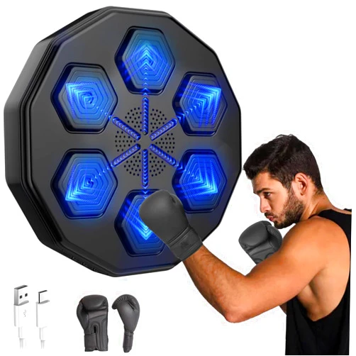 EAZY WAYZ Smart Bluetooth Music Boxing Machine with 14oz Gloves, Wall Mounted Electronic Punching Pad for Adults & Kids, Beat Sync Technology, Home Workout Fitness Trainer, Indoor Gym Boxing Equipment