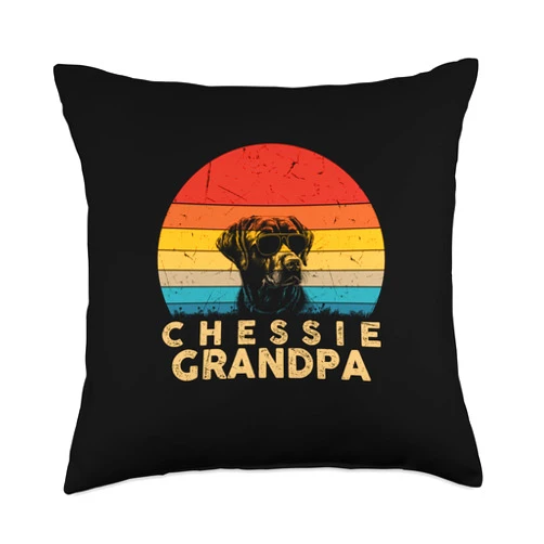 Funny Chessie Dog Grandpa Dog Owner Gifts for Men Vintage Retro Chessie Grandpa Dog Lover Paw Dad Fathers Day Throw Pillow, 18x18, Multicolor