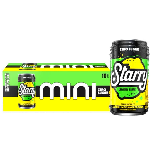 Starry Zero Sugar Lemon Lime Soda, Caffeine Free, Mini Cans, 7.5 Ounce (Pack of 10)
