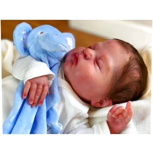 Anano Realistic Newborn Reborn Baby Doll Boy 20 Inch Handmade Soft Lifelike Baby Boy Doll Silicone Vinyl Life Size Stimulation Baby Doll Flexable Rebirth Infant Baby Doll with Stuffed Elephant Toy