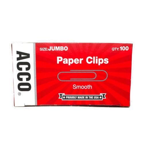 ACCO Brands ACCO Paper Clips, Jumbo, Smooth, 100 Clips/Box, 1 Box (72580)