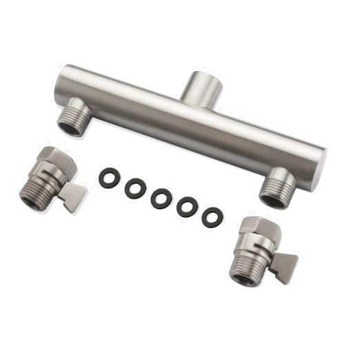 HAMOLER Dual Shower Head Manifold with Brass Shut Off Valve for Double Shower System 2 Fixed Shower Head Manifold, Brushed Nickel