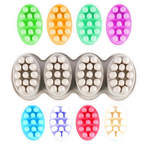 Symphonyw Silicone Soap Mold, 4 Cavity Oval Massage Soap Mould Cookie Chocolate Cake Mold Tray for DIY Homemade Craft (Gray)