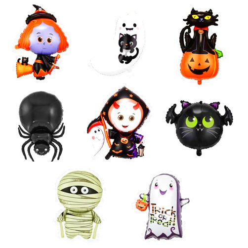 KIPETTO 8Pcs Halloween Balloons Mylar Foil Pumpkin Witch Black Cat Spider Ghost Bat Mummy Balloon for Halloween Party Decorations Supplies