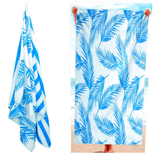 SUNNYDATE Oversize Beach Towel, Oversize Beach Towel 39 x 70 inches, Soft, Quick Dry Pool, Bath, Beach Towels for Travel, Home (Leaf+Striped, Double-Sided Printing)