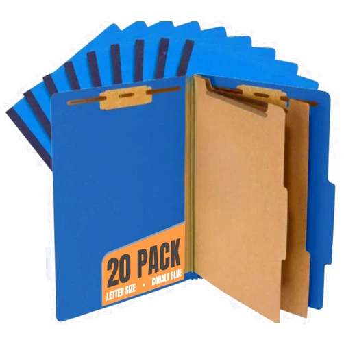 1InTheOffice Pressboard Classification Folders, Letter, 6 Section, Cobalt Blue, 10/Box, 2 Pack