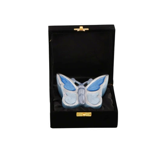 MEMORIALS 4U MEMORIALS4U Butterfly Sculpture Cremation Urn - Handcrafted Metal for Human Ashes - Artistic With Velvet Bag (Blue Keepsake)