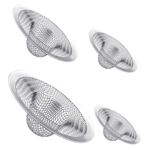 Maxware 4PCS Heavy Duty Stainless Steel Sink Strainer,Sink Basket Set, Fits Most Kitchen Sinks 4.5'', Bathroom Sinks 2.75'',Shower Drains