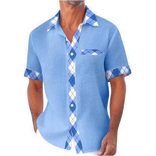 RODYETQQ Hawaiian Shirt for Men Summer Beach Casual Tops Button Down Palm Leaves T-shirt Short Sleeve Vacation Tropcial Tee