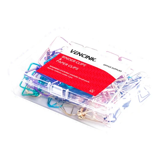 VENCINK 18 Multicolor Wire Binder Clips and 20 Cute Paper Clips Assorted Size, 2 Large 6 Medium 10 Small Smooth Steel Hollow Office Clamp Clips