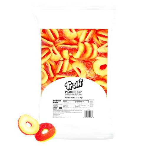 Trolli Peachie O's Sour Gummy Rings Candy, 5 Pound Bulk Bag