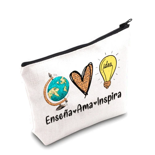 JNIAP Spanish Teacher Gift Enseña Ama Inspira Cosmetic Bag Dual Language Gift (Enseña Ama Bag)