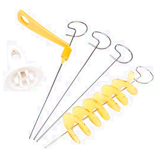Jonoisax Potato Spiral Manuel Cutter Slicer - 4 Spits - Reusable Potato Twister Stainless Steel Chips Fruits Vegetable Tools