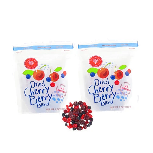 Cherry Bay Orchards - Dried Mixed Fruit Blend (Cherries, Blueberries, Cranberries) - Two 6oz Bags - 100% Domestic, Natural, Kosher Certified, Gluten-Free, and GMO Free - Packed in a Resealable Pouch