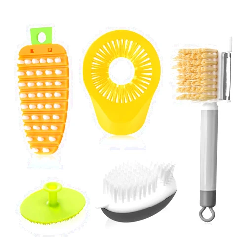 AIEVE Vegetable Brush, Aieve 5 Pcs Fruit Brush Set Potato Scrubber, Corn Silk Remover, Fruit Peeler with Brush Cleaning Tools for Veggie Carrot
