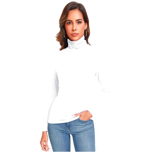 Qaffier Women's Long Sleeve Casual Lightweight Turtleneck Top Slim Fit Thermal Active Layer Shirts