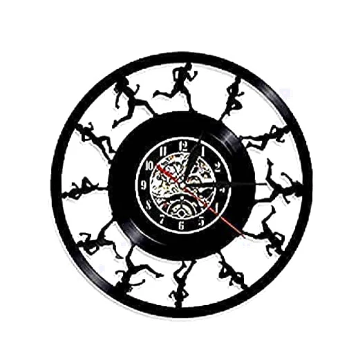 Generic Wall Clocks for Living Room Retro Marathon Runner Running Silhouette Wall Clock Sport Theme Vinyl Record Clock Hand Steamed Quartz Time Clock Wall Art Clock Not Ticking