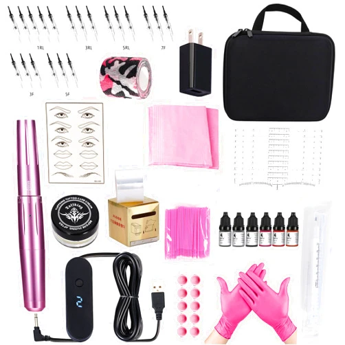 Tuffking Permanent Eyebrow Makeup Tattoo Pen Kit for Eyebrow Lip Eyeliner Complete Rotary Tattoo Pen Machine Kit with 20pcs Cartridge Needles Microblading Supplies Tattoo Inks for Artists