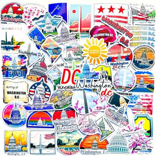 Yoksas Washington Travel Stickers - 50Pcs Vinyl Waterproof Washington DC Souvenirs Stickers for Scrapbook,Laptops,Water Bottles,Suitcase,Bumper