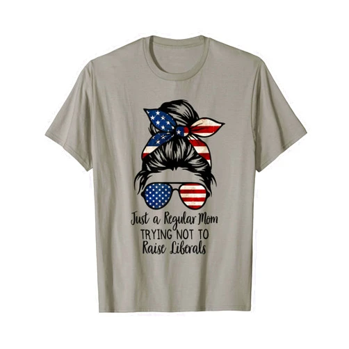 4th of July Republican Moms Tees Just A Regular Mom Trying Not To Raise Liberals USA Flag T-Shirt