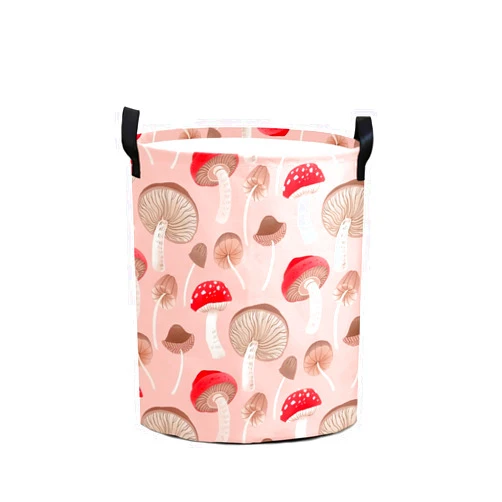 ArtToLife Mushroom Laundry Basket Waterproof Oxford cloth with Knitting Handle Collapsible Large Round Storage Dirty Laundry Hamper, Multicolored