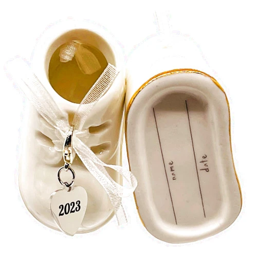 Ganz 2023 Baby Shoe Christmas Ornament - White Personalized Baby Booties Ornament - Baby Shoe Ornament - Baby First Christmas, Birth, Baby Shower, Birthday, New Parents Gift Baby Girl and Boy