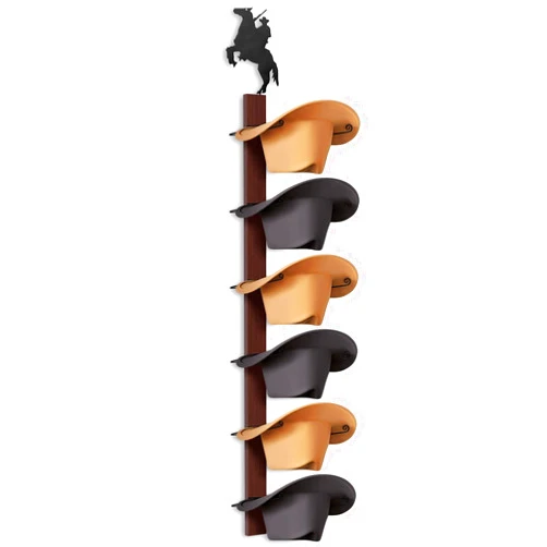 AGJIDSO Cowboy Hat Rack, Cowboy Hat Holder 6 Pieces Wall Mount，Western Style Hat Organizer with Metal Sign, Solid Wood Hat Hanger for Storage