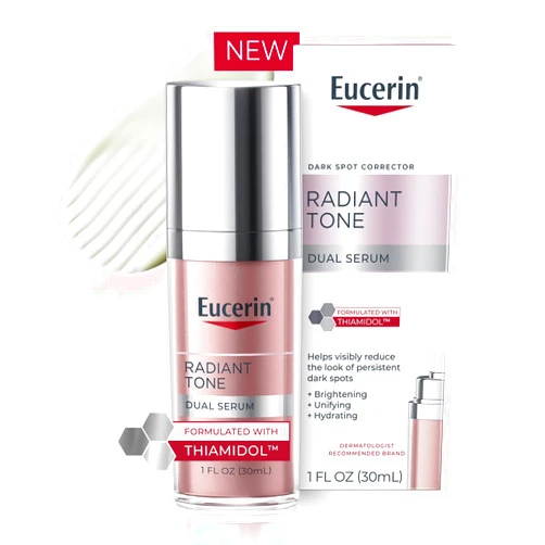 Eucerin Radiant Tone Dual Serum Dark Spot Corrector, Dark Spot Serum with Thiamidol and Hyaluronic Acid, Helps Visibly Reduce the Look of Persistent Dark Spots, 1 Fl Oz Bottle