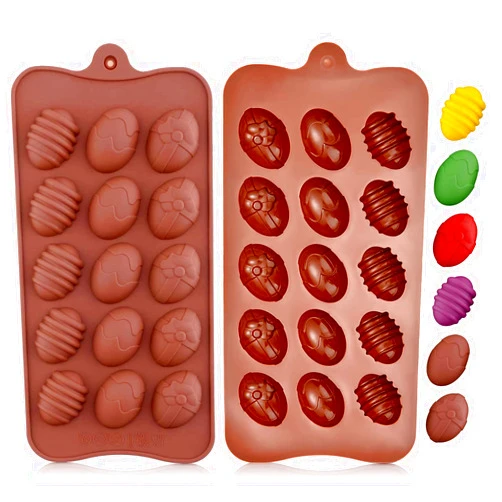 OMDBAGD 2 Pack Easter Egg Chocolate Mold Easter Candy Cookie Mould Silicone Baking Mold, Making Small Chocolate Cake Decoration Supplies for Candy, Cake, Lollipop, Chocolate and Ice Cube