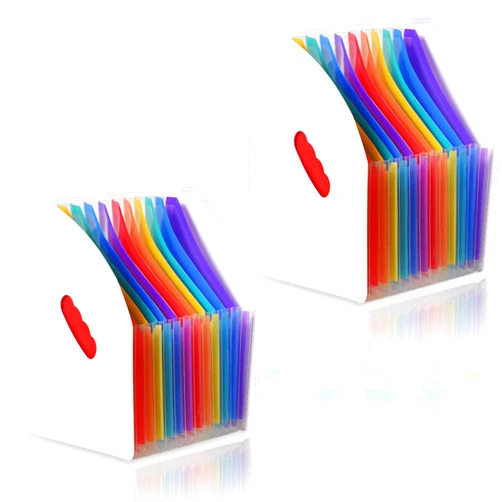 Lemical 2 Pcs Desktop Expanding File Holder 13 Rainbow Pockets Portable File Folder A4 File Organizer Self Standing Accordion Document Storage Box High Capacity Filling for Home & Office & School